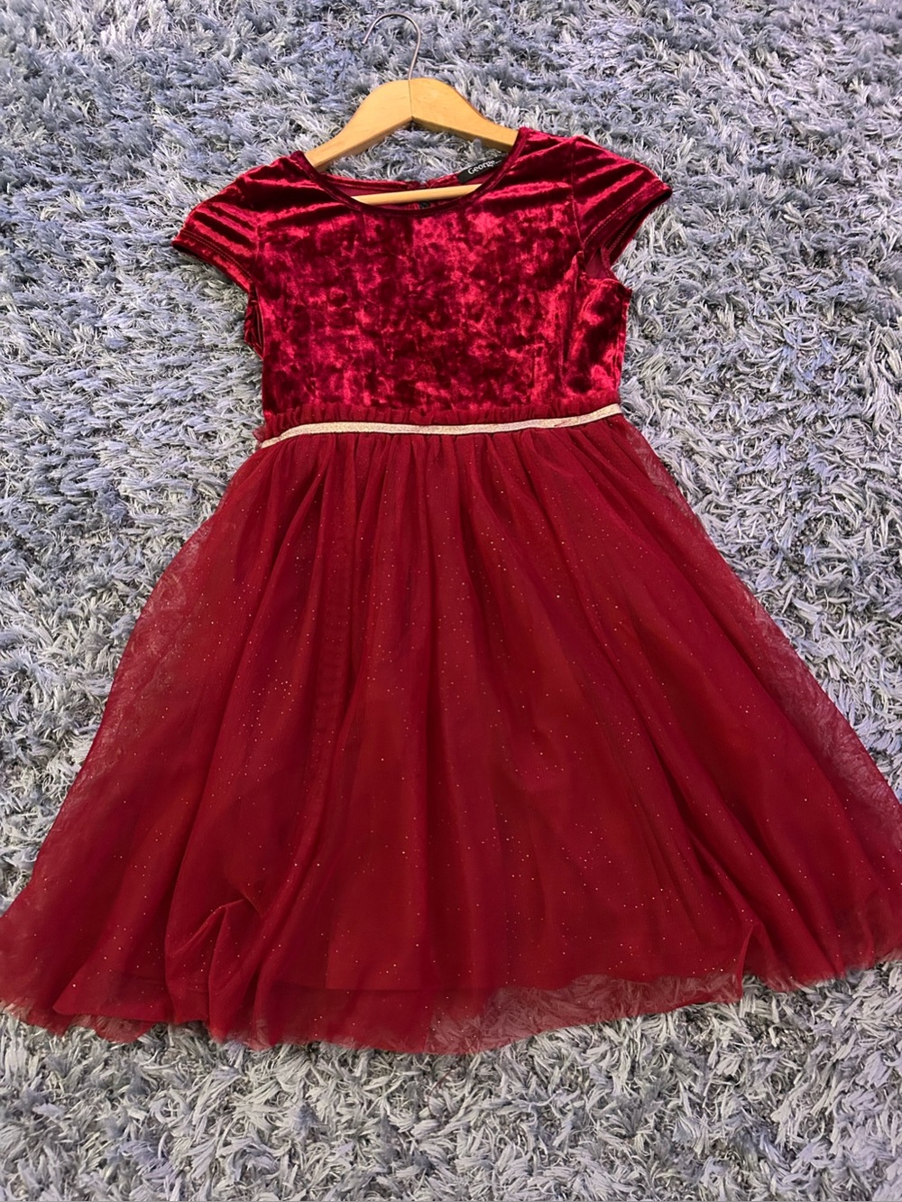 Girls George Red Velvet & Tulle Sparkle Holiday Dress